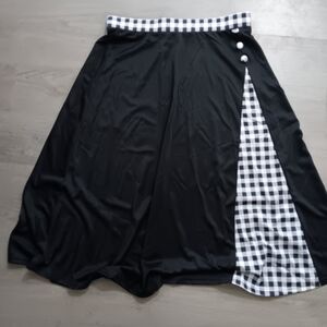 Elegant Black A-Line Skirt with Checkered Detail